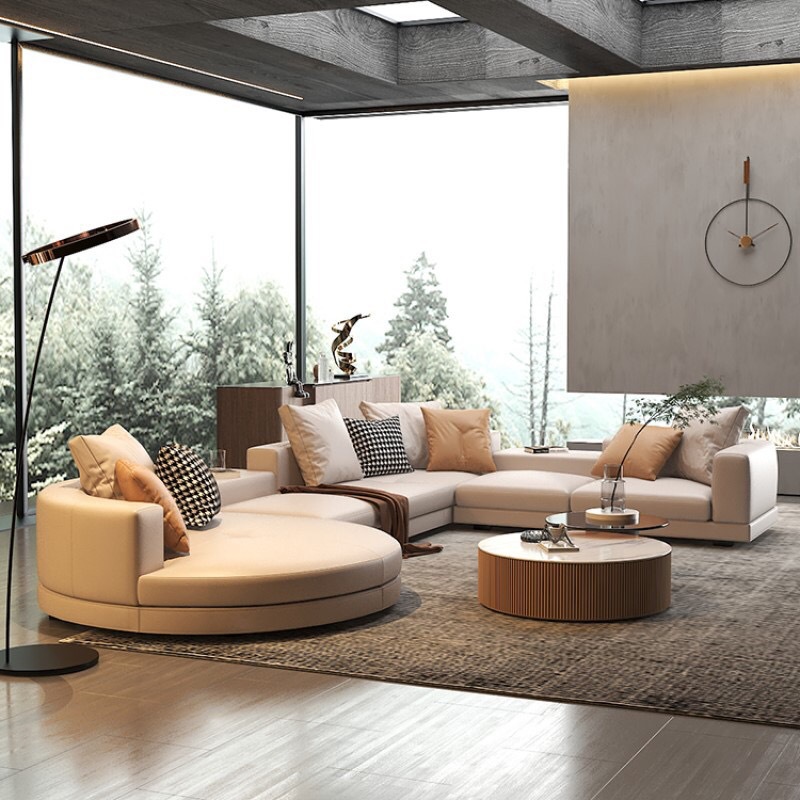 Italian Connery Leather Sofa Connery Modern Living Room Large and Small Apartment Light Luxury Corner L Round Concubine Combination