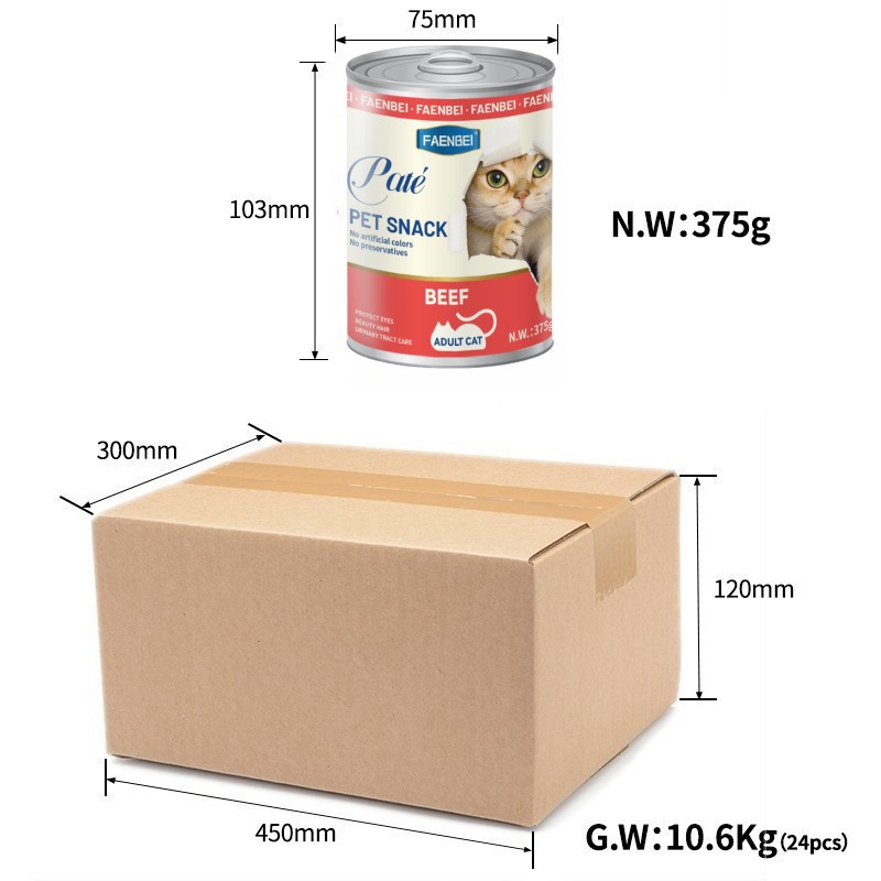 Faenbei Cross-Border English Pet Canned Meat Puree Can Cat Snack Mousse Meat Puree Cat Can 375g