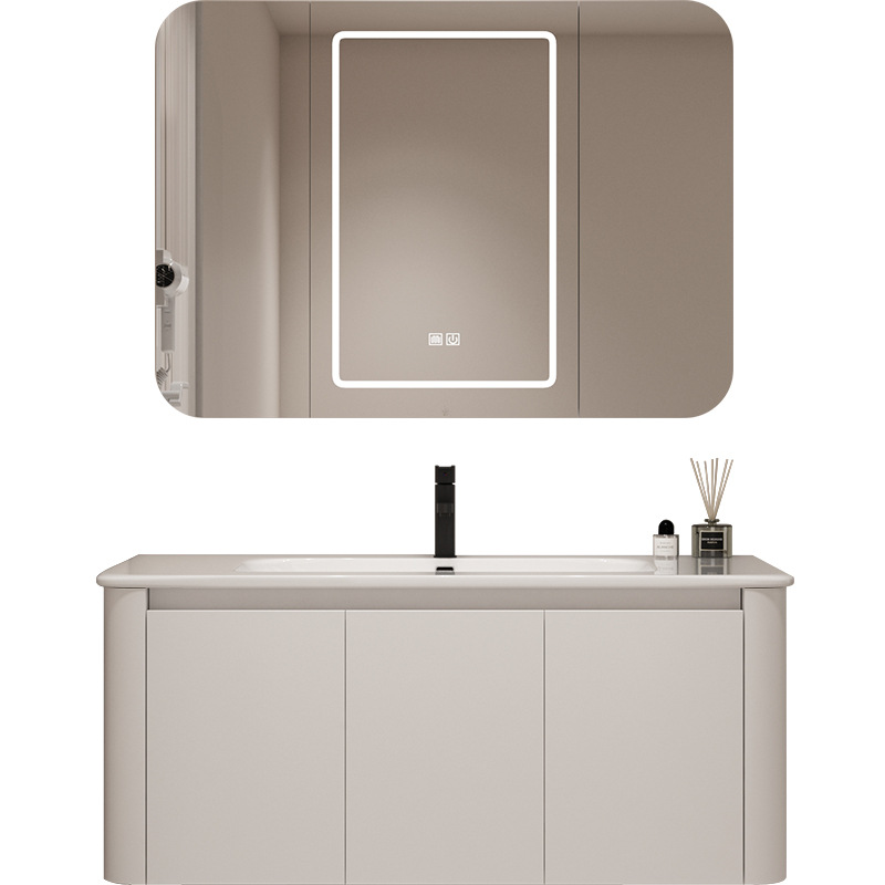 Japanese-style Space Aluminum Bathroom Cabinet Combination Bathroom Wash Basin Bathroom Hanging Cabinet Ceramic All-in-One Basin Wash Table Mirror Cabinet