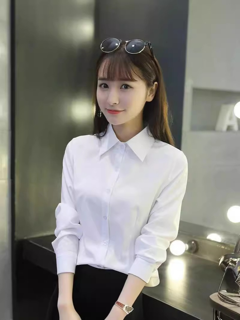 Белая рубашка женская облегающая с длинным рукавом большого размера форменная одежда