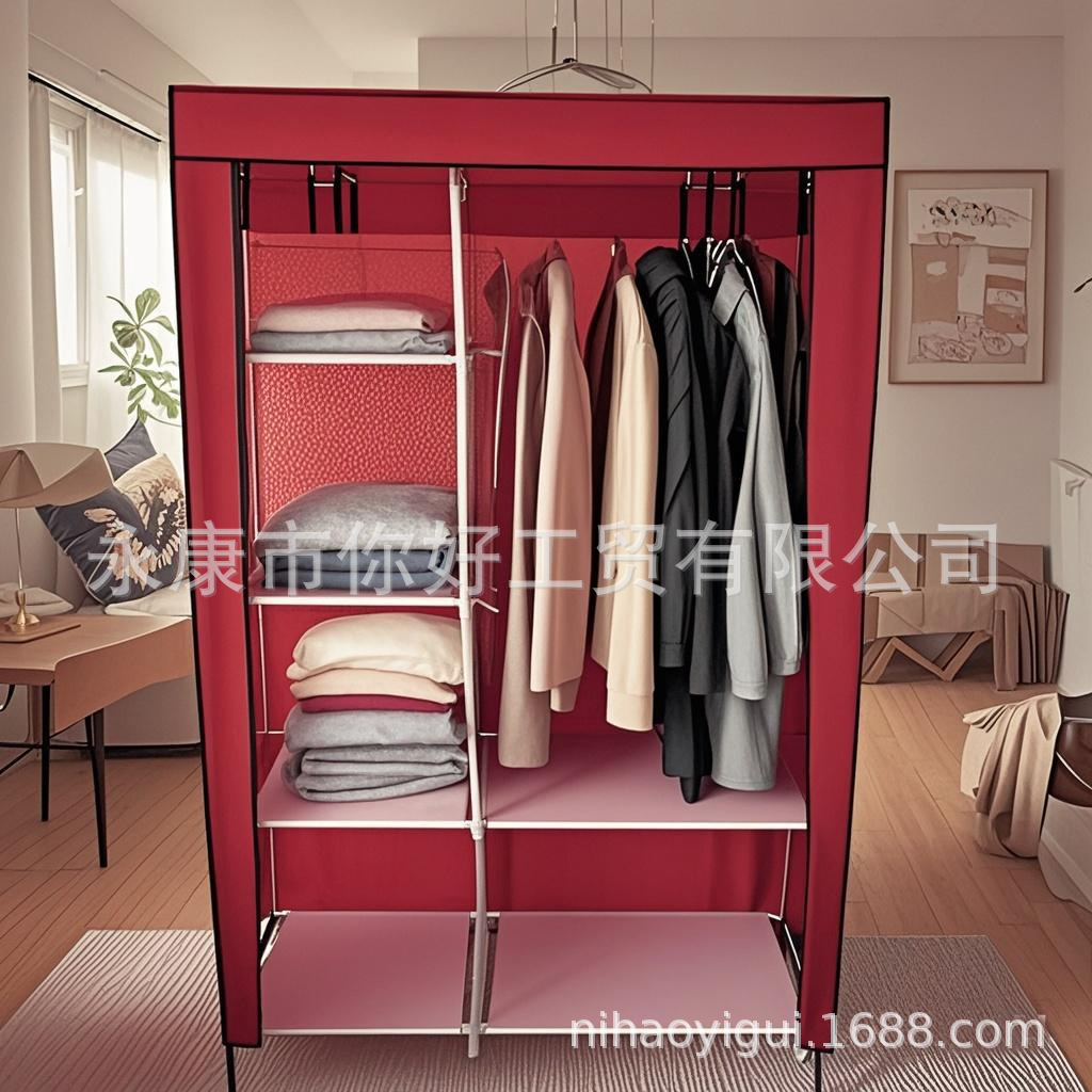Reinforced Simple Cloth Wardrobe Storage Wardrobe Dust-Proof Wardrobe Dormitory Steel Frame Reinforced Combination Simple Modern Clothes Hanger