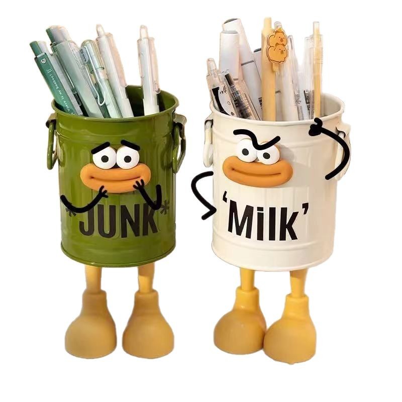 Ins High-Looking Cartoon Stylish Pen Holder Student Desktop Office Large Capacity Cute Simple Retro Storage Bucket
