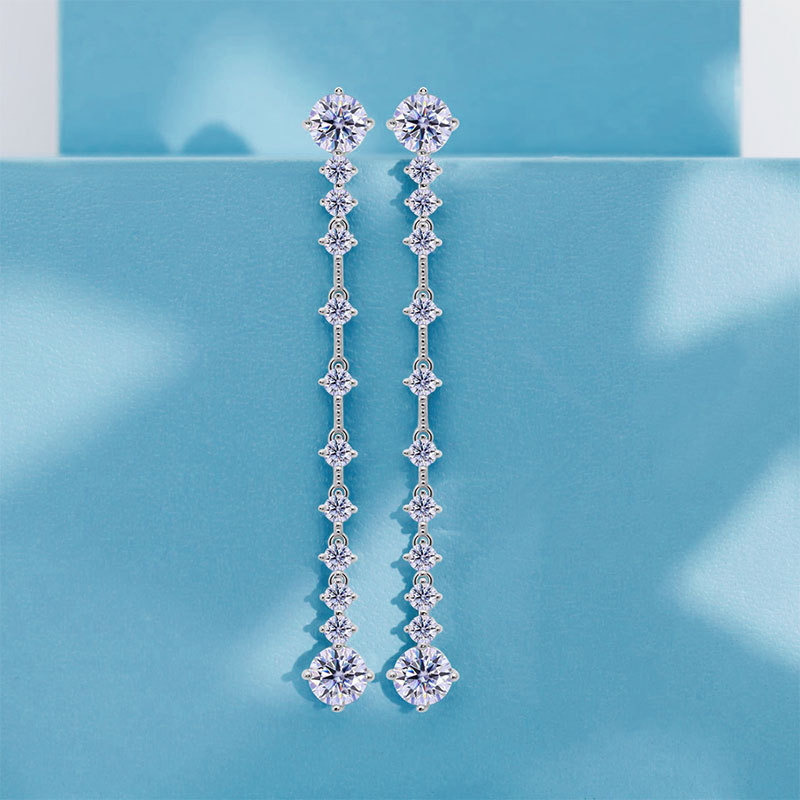 Cross-border hot selling S925 sterling silver D color moissanite tassel earrings women's 18K gold plated heavy industry long earrings trendy