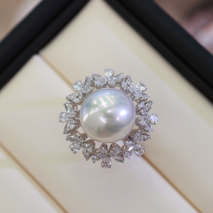 Pt900 аксессуары роскошное маленькое цветочное кольцо с белым zircon кольцо с бусинами 12-13мм без бусин