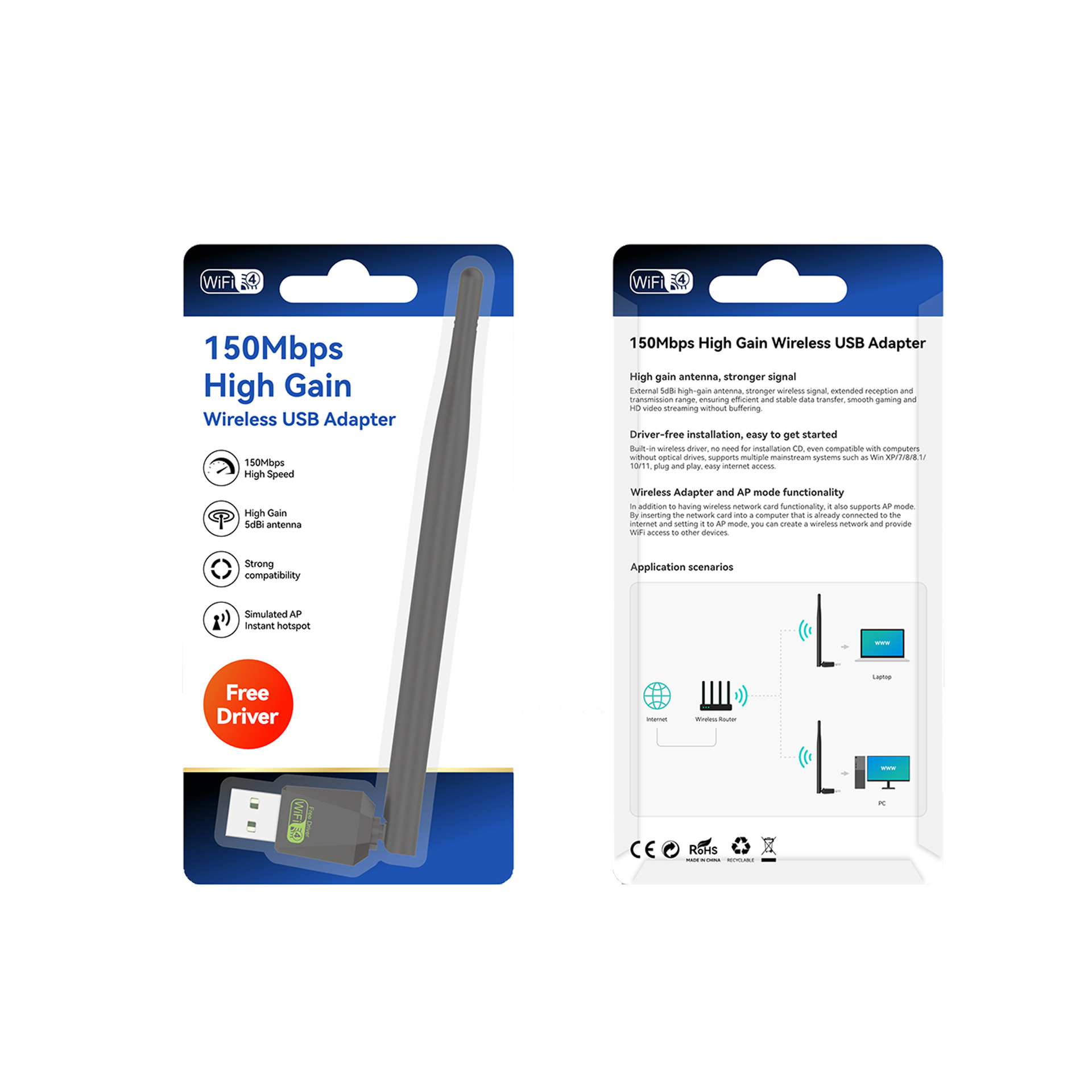 Drive-free 150m wireless network card computer external antenna USB wireless WIFI receiver factory direct sales