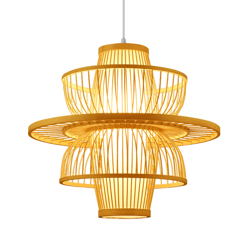 Bamboo Lantern Chandelier New Chinese Restaurant Bamboo Art Lamp Shop Commercial Catering Zen Tea Room Japanese Woven Lampshade