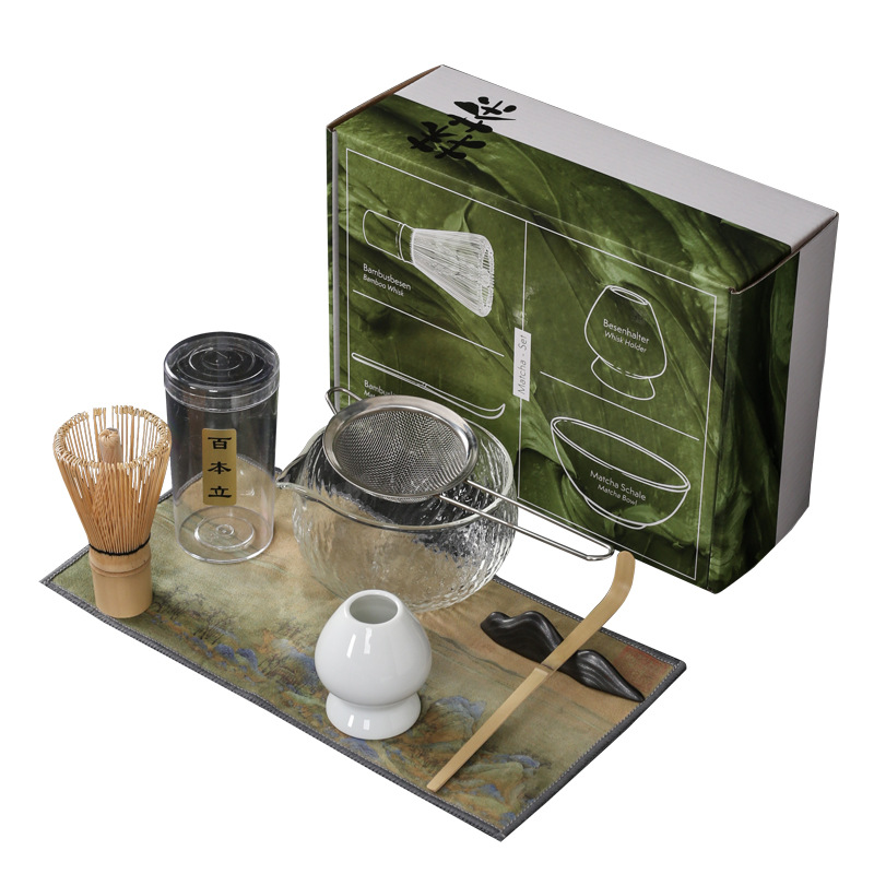 Glass matcha tea set with color box tea bowl tea set set
