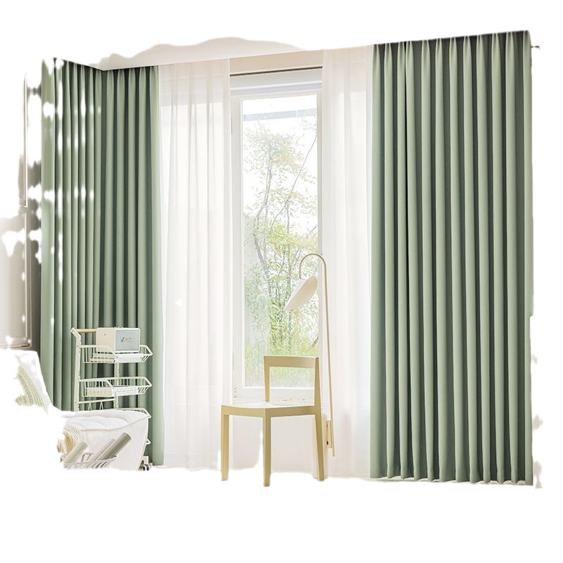 Double-sided rice grain cotton Matcha green cotton linen curtain bedroom balcony living room full shading styling modern shading curtain fabric