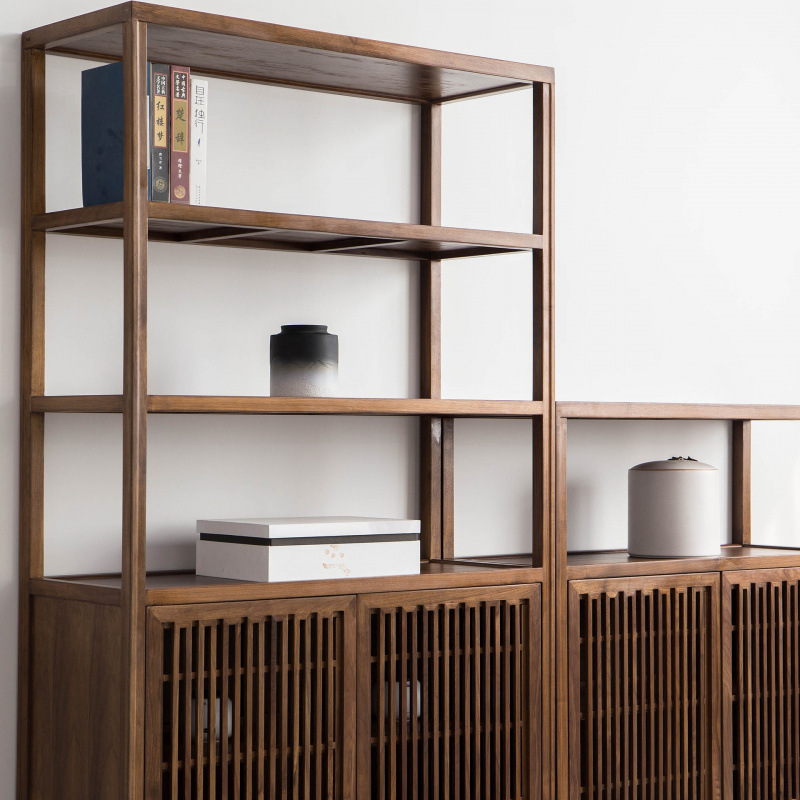 New Chinese Style Solid Wood Bogu Shelf Bookcase Study Low Cabinet Display Cabinet Tea Rack Black Walnut Storage Rack Zen Furniture