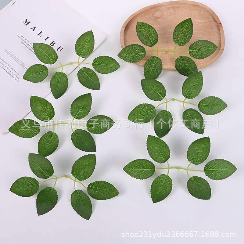 зеленые 2 вилки 6 штук имитация шелка экран роза лист имитация листа DIY материал шелковая ткань головной убор венок аксессуары лист