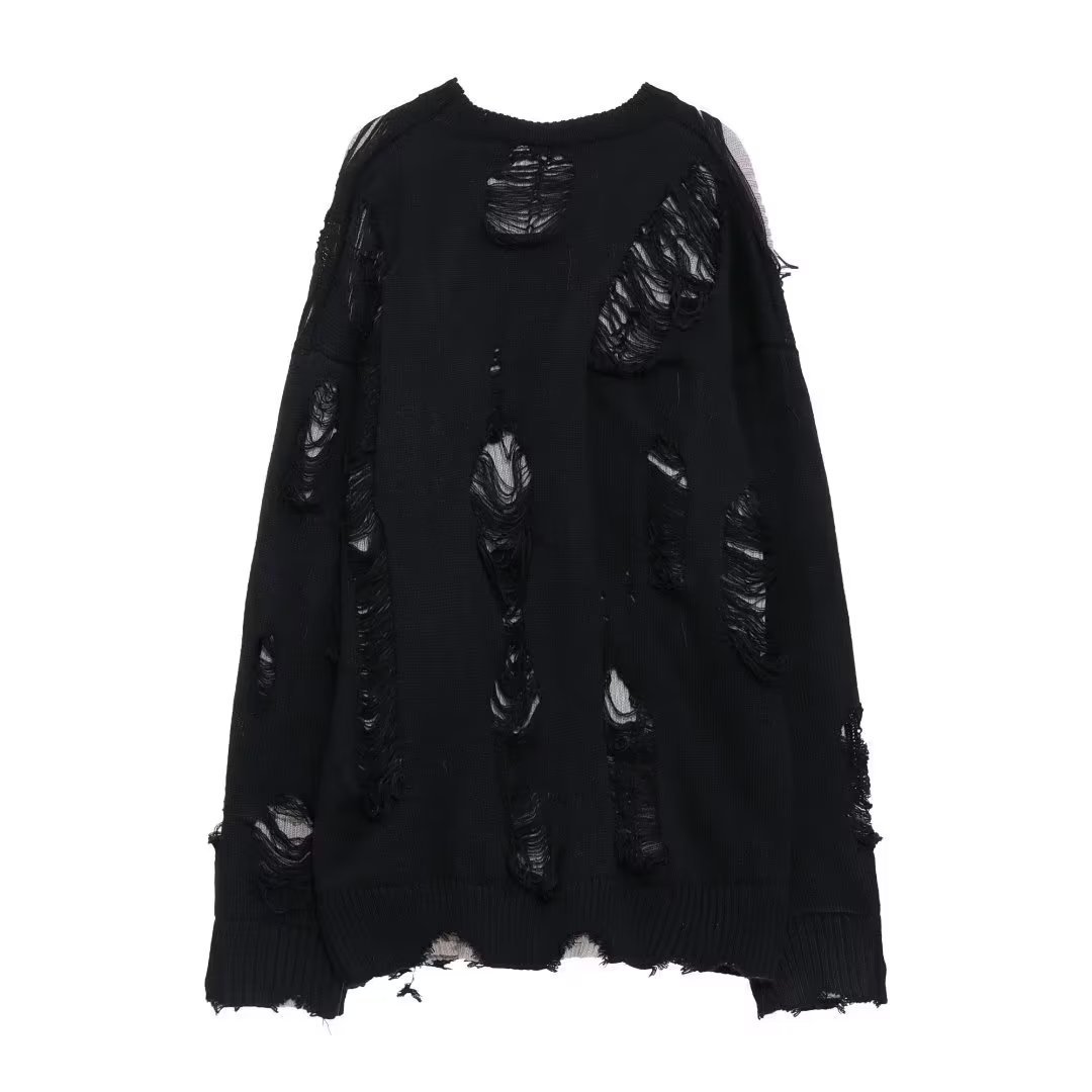 Fake Two-Piece Autumn and Winter American High Street Rip Sweater Men's and Women's Couple oversize Two-Sized Retro Sweater