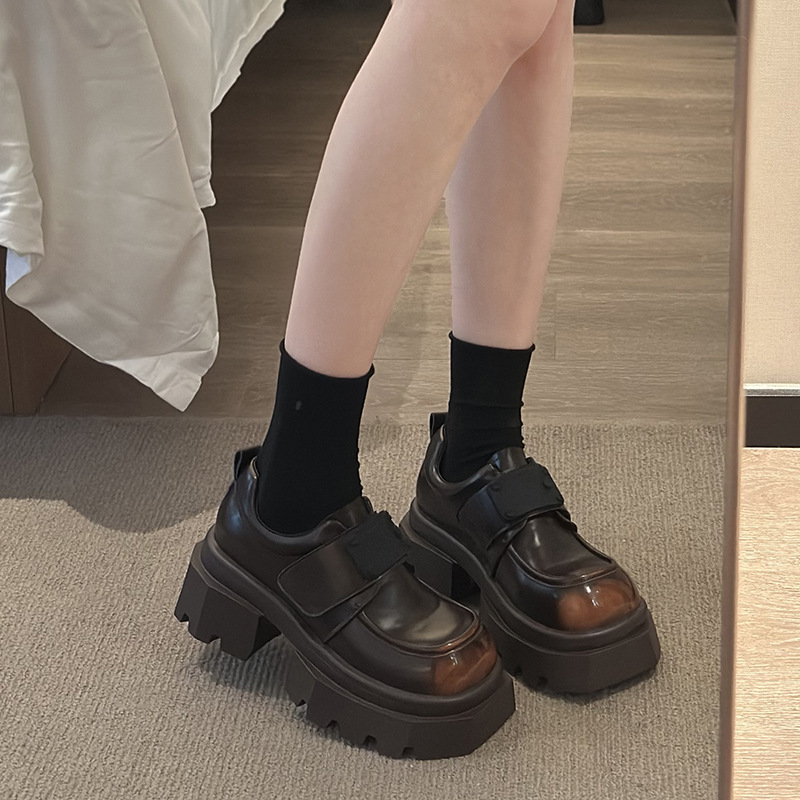 Black Thick-soled British-style Small Leather Shoes Women's Platform Loaf Loafers 2025 New Explosions Shoes All-match JK Single-layer Shoes