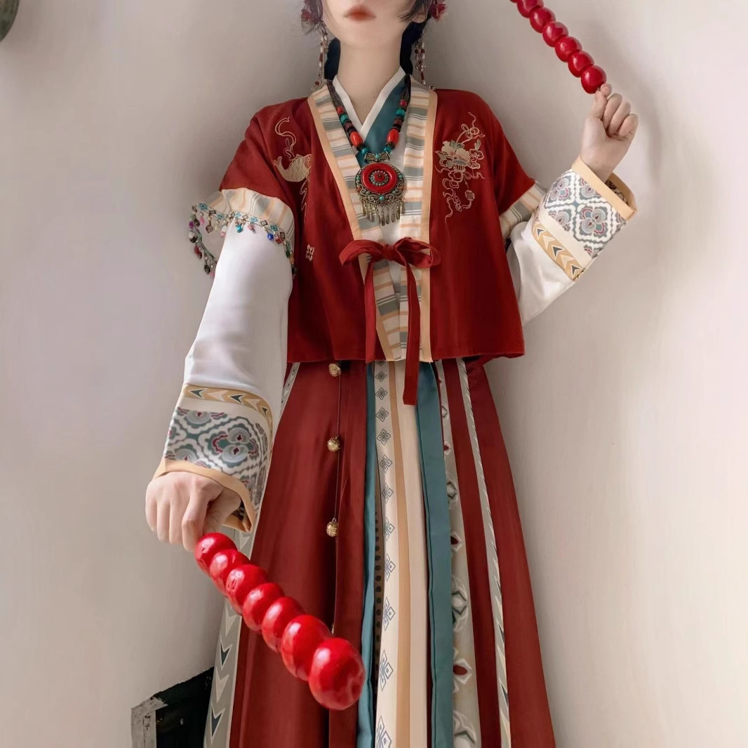 Ханская одежда династии Тан Вэй Цзинь Фэн для женщин [красный не лажи] ханский элемент однотонное платье с юбкой повседневное ношение