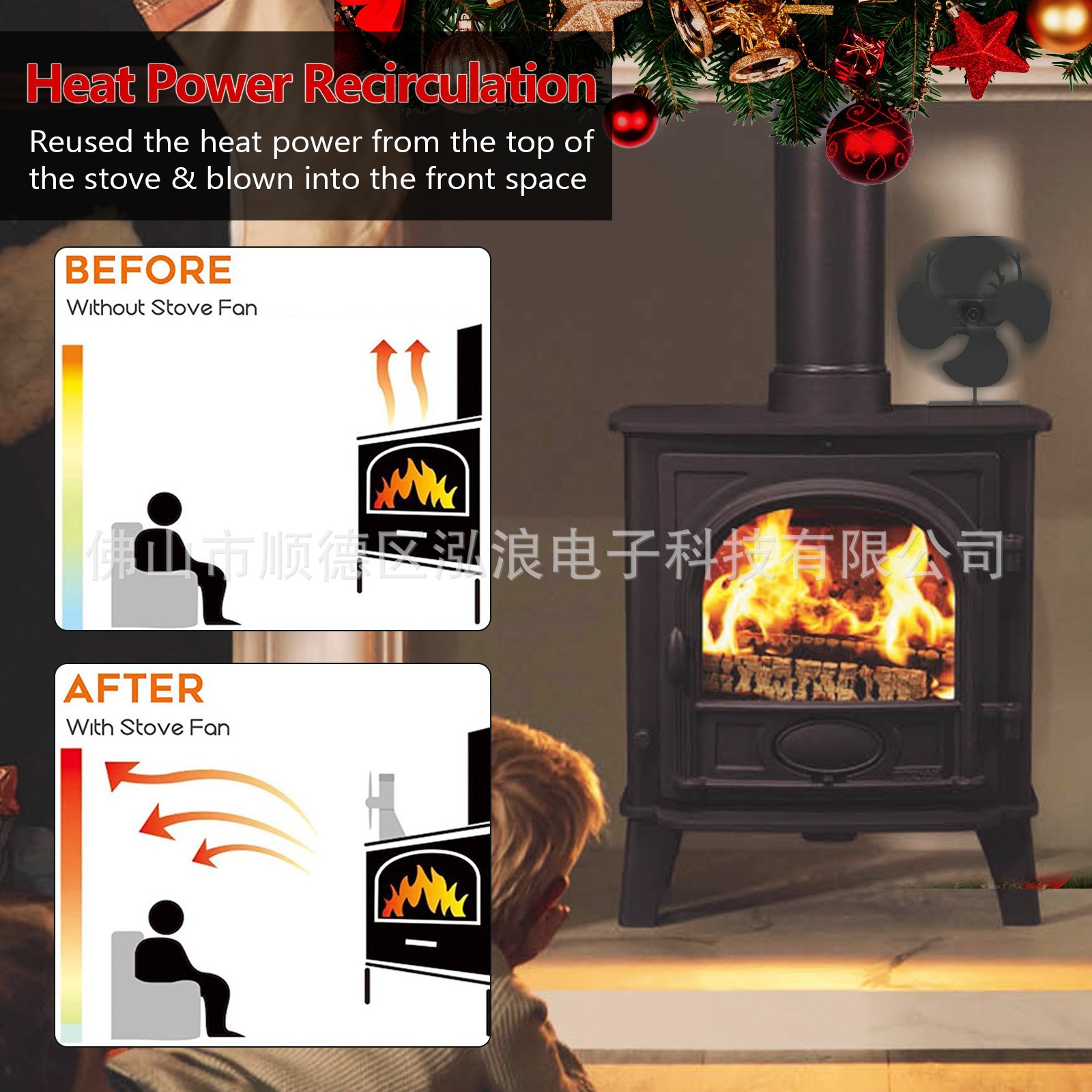 Cross-border hot sale 60 degree swing heat fireplace fan mute large air volume heat cycle non-electric self-heating manufacturers