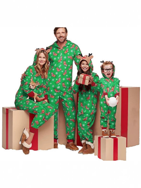 Christmas Family Dress Fashion Hooded Christmas Printed Jumpsuit Christmas Home Dress Jumpsuit Family Dress