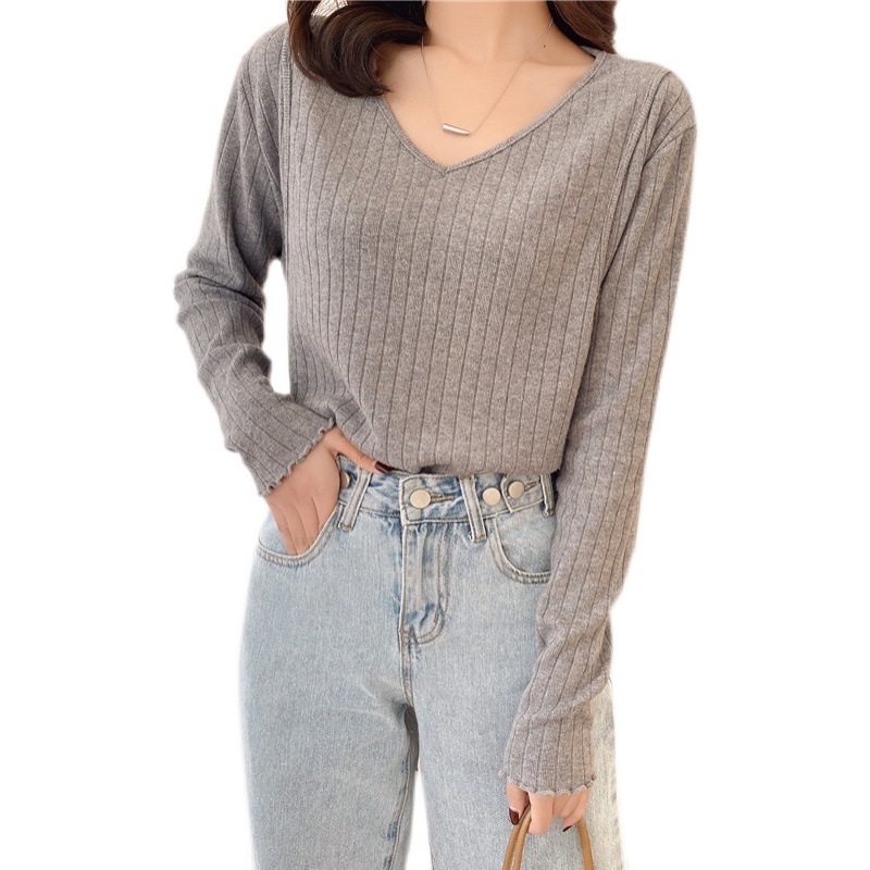 Breast-feeding Bottoming Shirt Postpartum Breast-feeding Clothes with V-neck Jacket Spring and Autumn Long Sleeve Outer-wearing Breast-feeding Clothes Hot Mom Pure Cotton