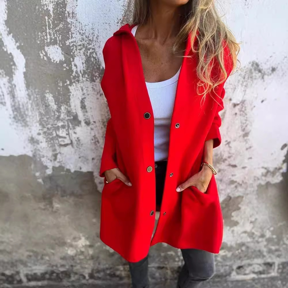 Cross-border Europe and the United States 2025 autumn and winter new Amazon AliExpress hot fashion long sleeve solid color coat women's clothing