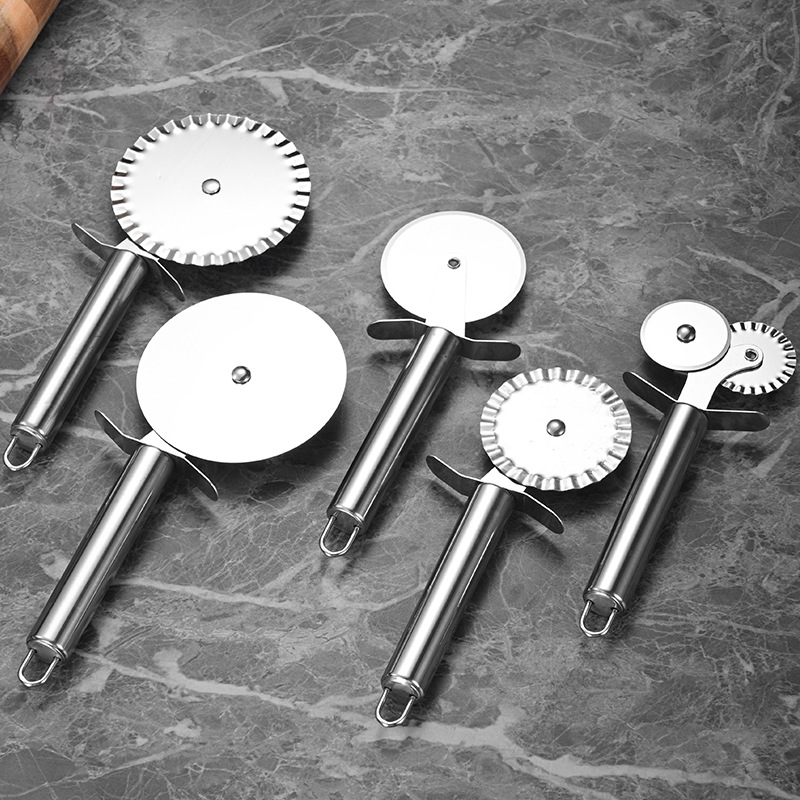Stainless Steel Pizza Cutter Single Wheel Double Wheel Lace Roller Cutter Multifunctional Cake Spatula Wheel Cake Cutter Triangle Spatula