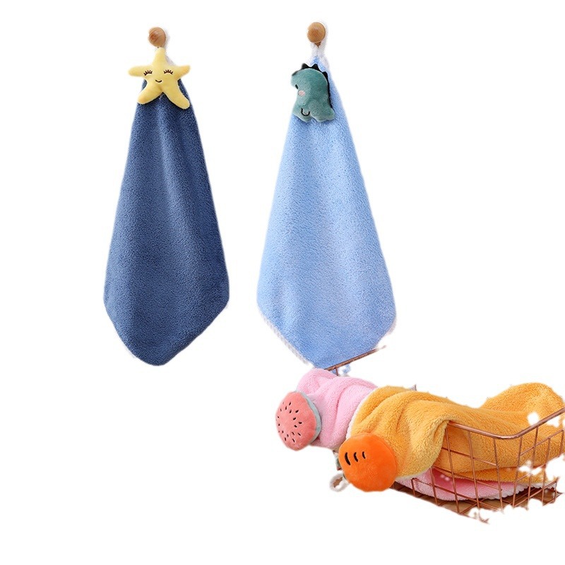 Cartoon Hand Towel Coral Velvet Square Towel Hanging Towel Twist Edge Shape Towel Gift Towel Souvenir Wedding Shop Supplies