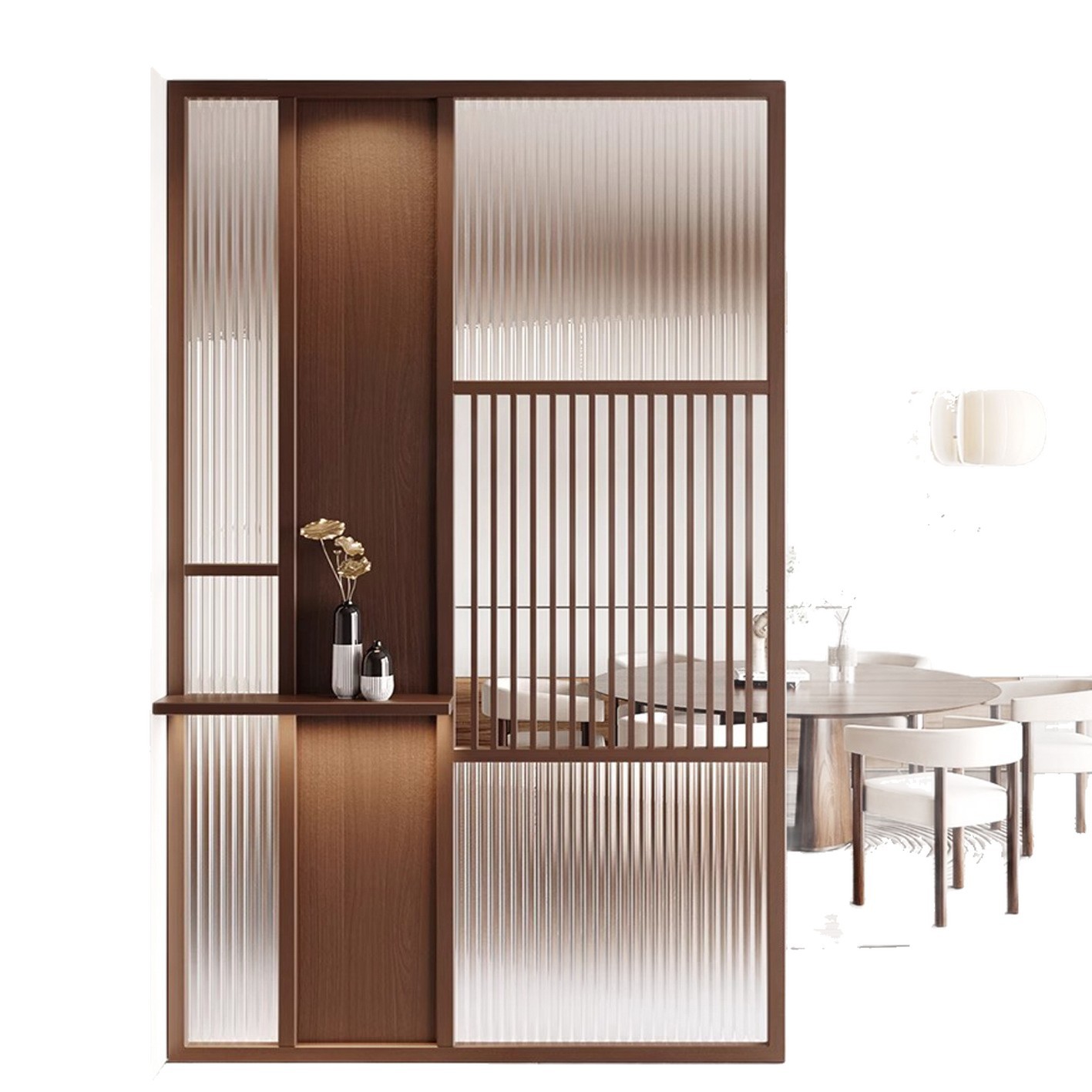 Office Solid Wood Water Ripple Glass Partition Light Luxury Storage Rack Screen Living Room Dining Room Home Use Top-Tier