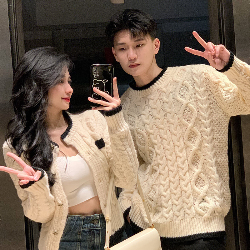 2023 Autumn New elegant fresh short women's cardigan sweater couple wear cardigan coat sweater men