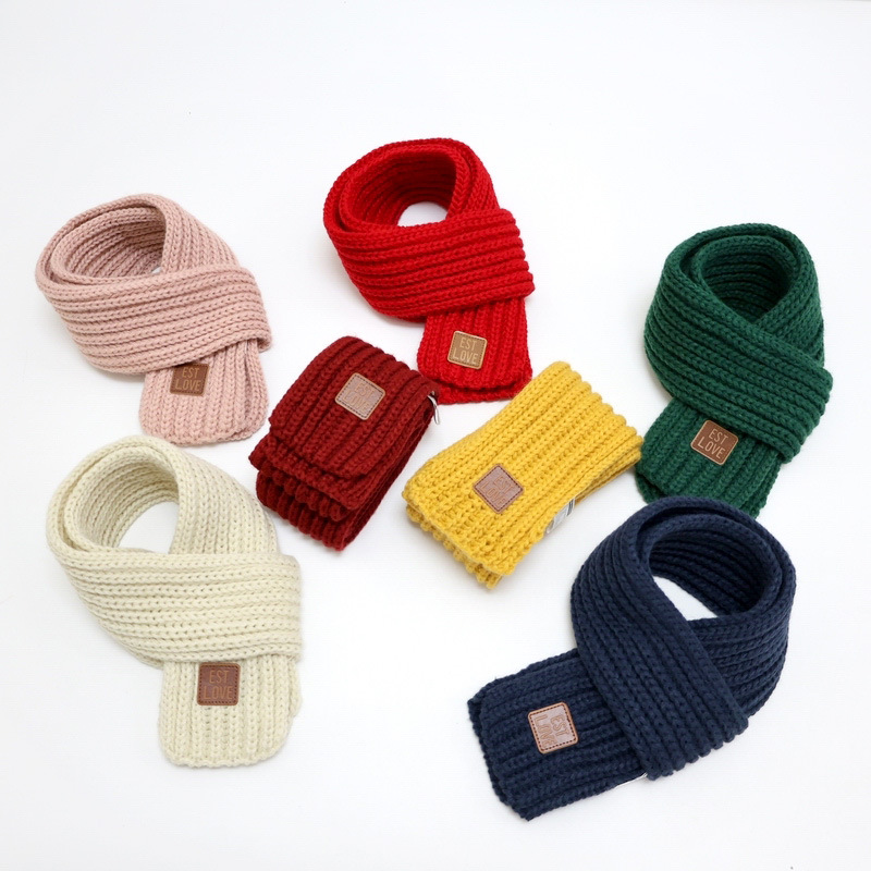 Модный однотонный вязаный шарф для детей, теплый зимний шарф, унисекс, шершавая горловина