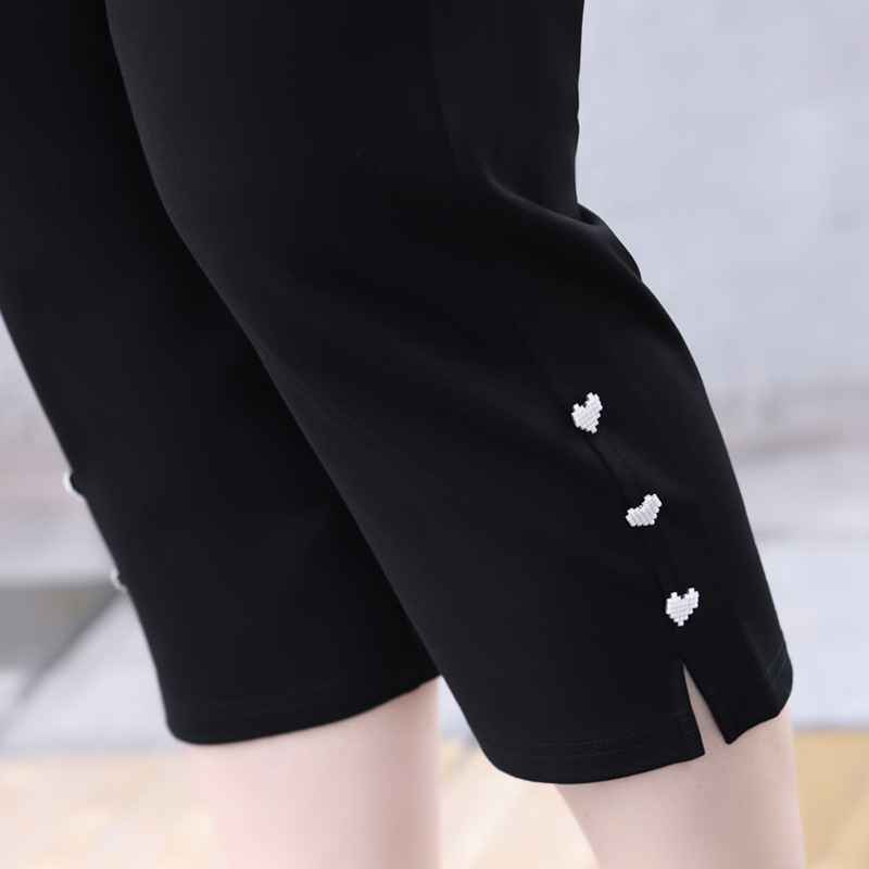 2025 Autum New Plus Size Women's High-Waist Elastic Cropped Pants for Fat mm 120kg Loose Belly-Covering Slimming Look Mid-Pants