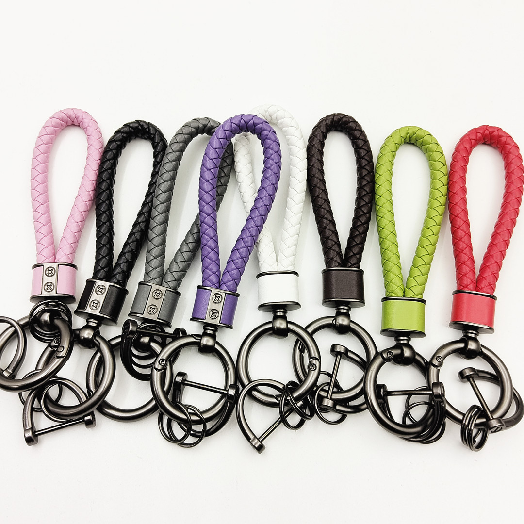 Яркий креативный плетеный ручной кожаный шнурок, подвеска для ключей, милый брелок, черный брелок для ключей автомобиля, оптовая продажа