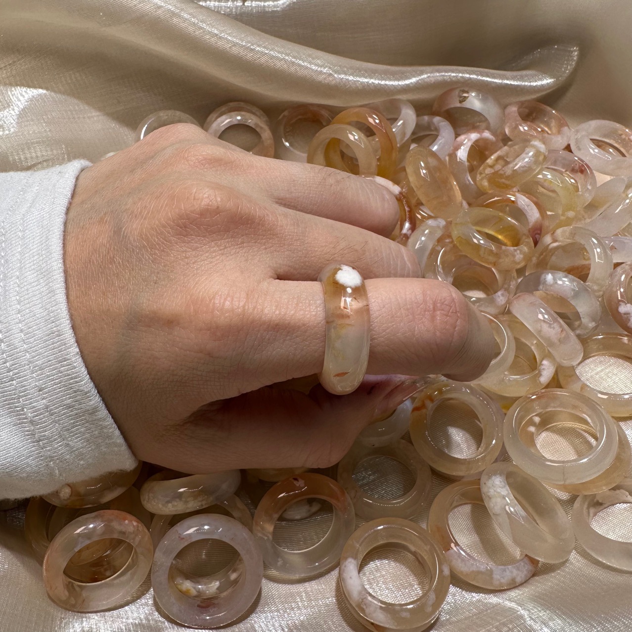 Кольцо из ледяного прозрачного зеленого агата, оптовая продажа, Shanwei