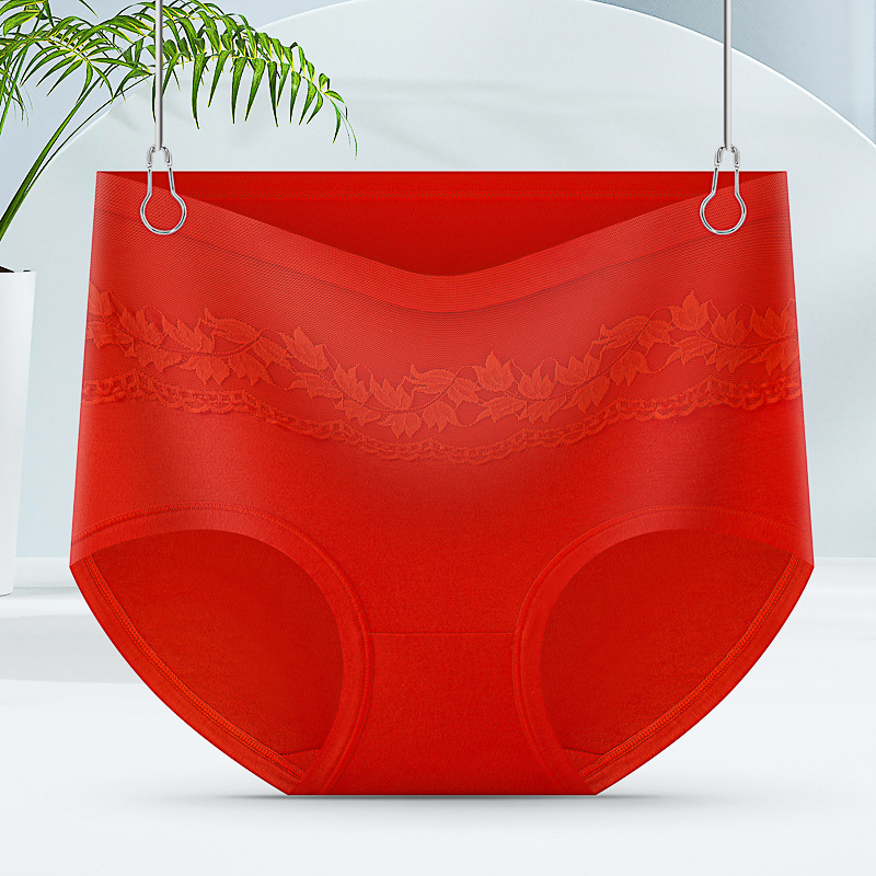 Красные трусики Benmingnian, высокая талия, хлопковые, дышащие, сексуальные, кружевные