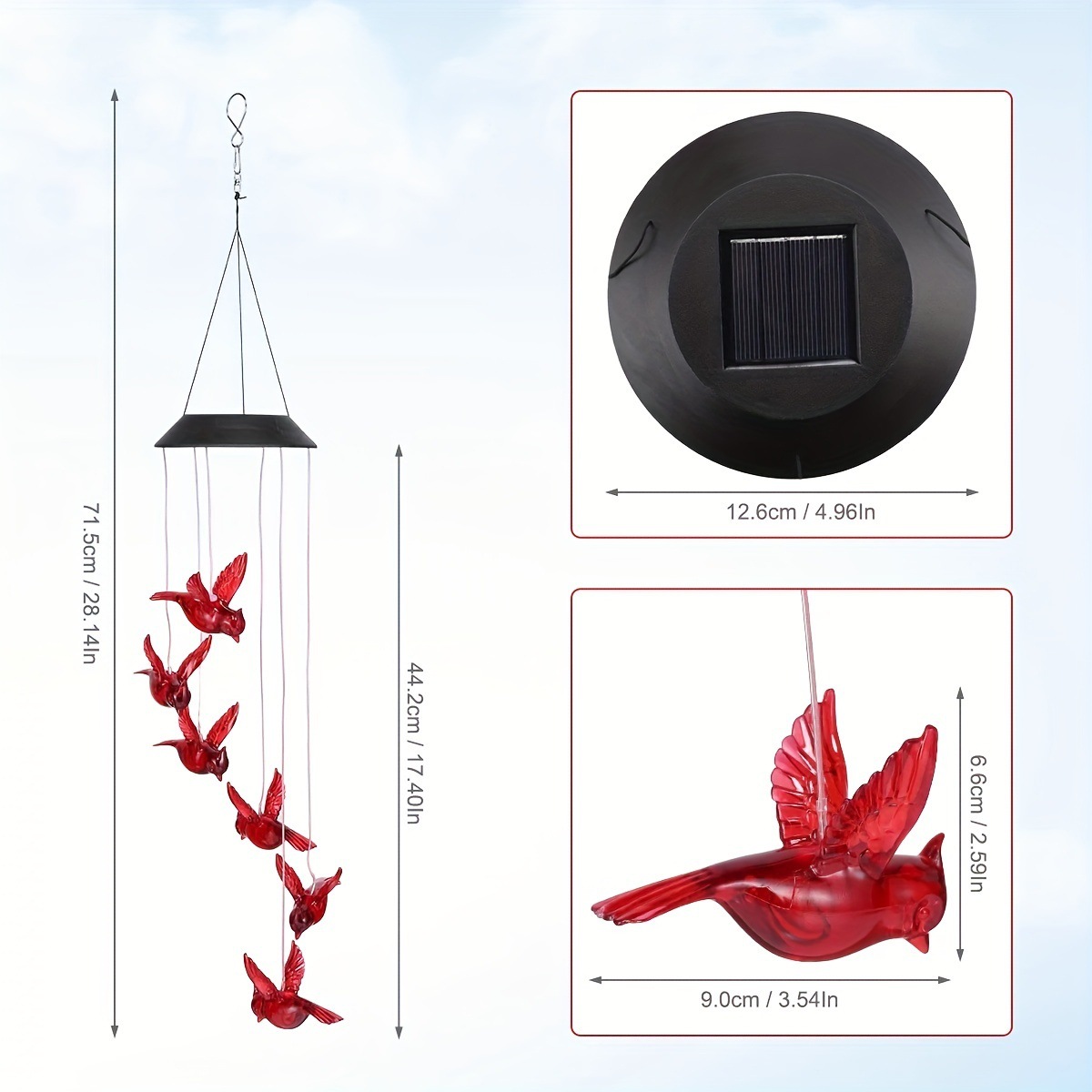 1Pc Outdoor Solar Flaming Bird Wind Chime Lights Outdoor6