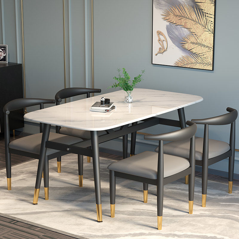 Light Luxury Imitation Marble Dining Table and Chair Combination Household Modern Simple New Chinese Style Small Apartment Rectangular Dining Table