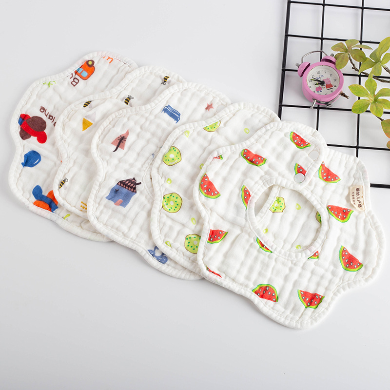 Pure Cotton Bib Six-Layer Gauze Absorbent Infant Saliva Napkin Newborn Baby Waterproof Petal Bib
