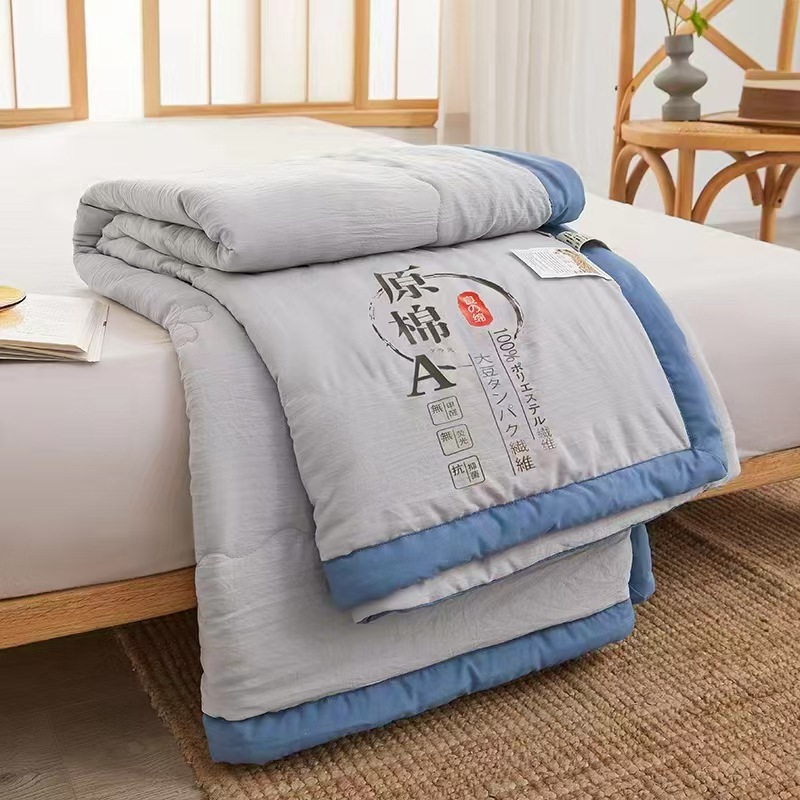 Explosions Raw Cotton Fiber Embroidery Single Double Soybean Quilt Summer Quilt Machine Washable Summer Cool Quilt Spring and Autumn Air-conditioning Quilt Wholesale