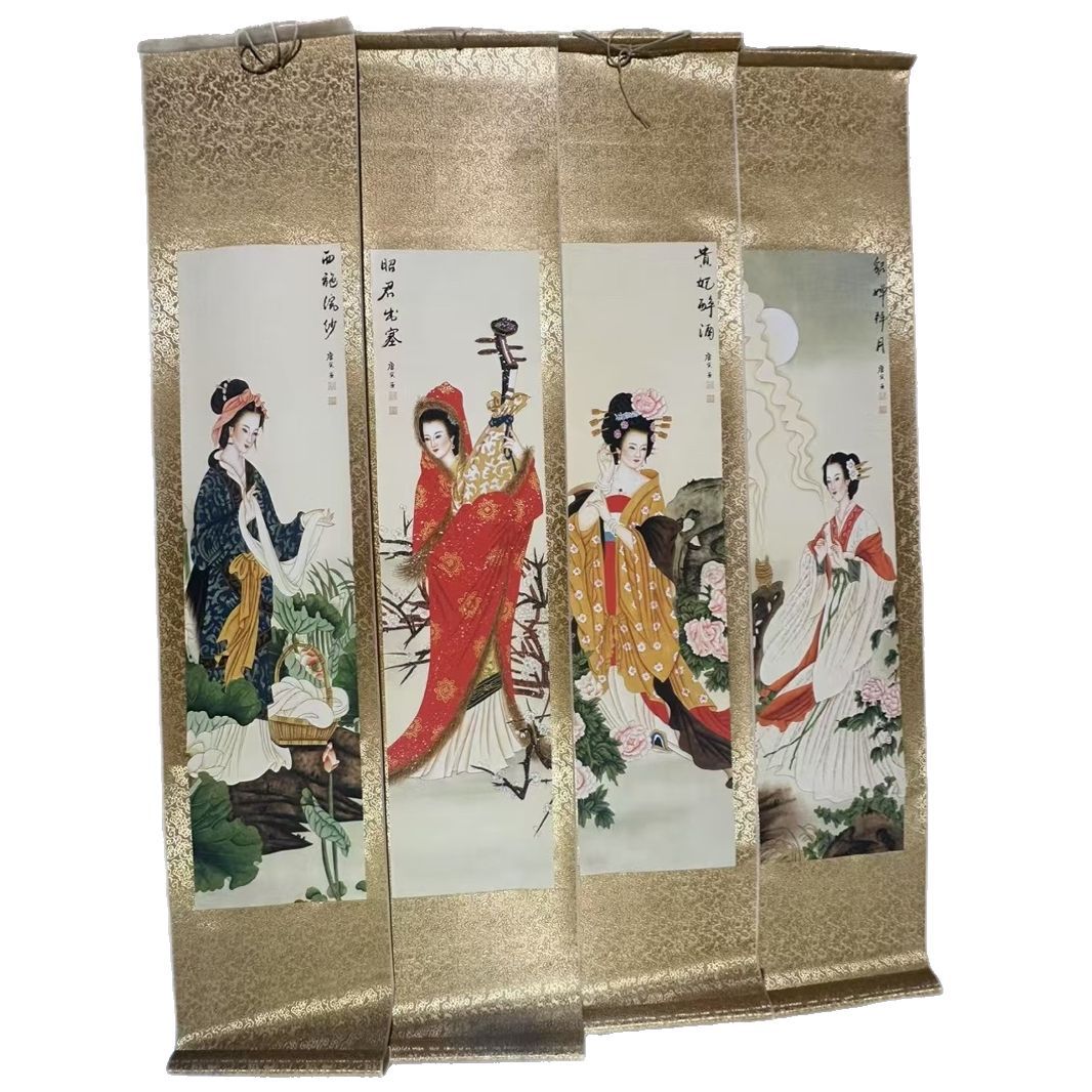 Manufacturer Wholesale Landscape Painting of Four Beauties by Song Yiyi, Hanging Calligraphy and Painting, Central Hall Painting, Hanging Painting, Four-Panel Screen Decoration