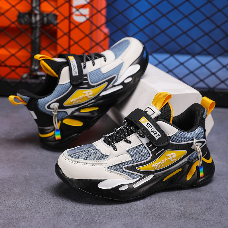 Children's Shoes, Boys' Lightweight Soft Thick-Soled Primary School Students' Running Sneakers, Medium and Large Kidsren's Mesh Breathable Casual Dad Shoes