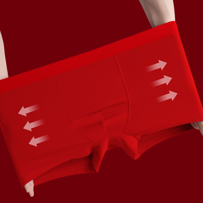 Wholesale Seamless Mid-Waist Red Men's Underwear Wedding Modal High-Elastic Breathable Sweat-Absorbent Antibacterial Crotch Boxer Briefs for Men