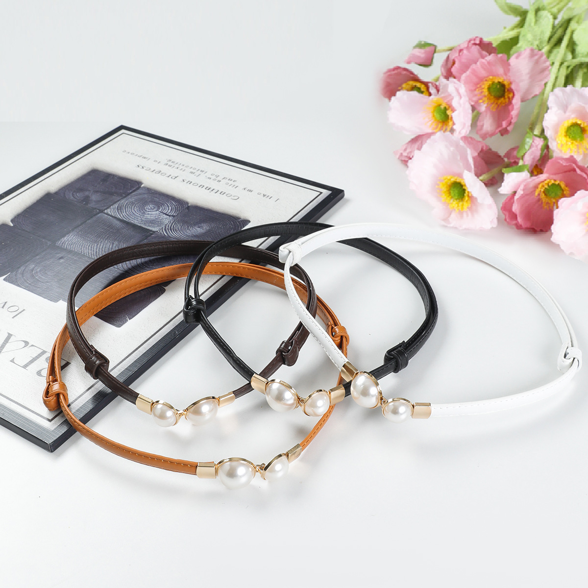 Pearl Thin Belt for Women, Simple and Versatile Decorative Belt for Dresses, Shirts, and Sweaters, Waist Chain Accessory