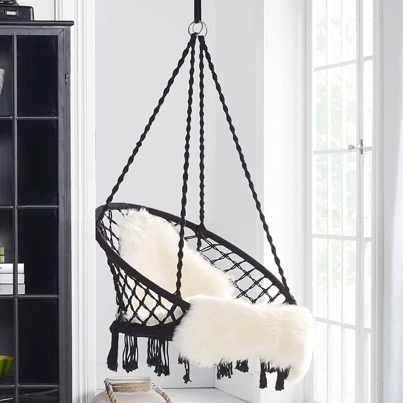 Wholesale Ins Scandinavian Style Internet Celebrity Hanging Basket Outdoor Cotton Rope Hanging Chair Balcony Cradle Chair Indoor B&B Tassel Swing
