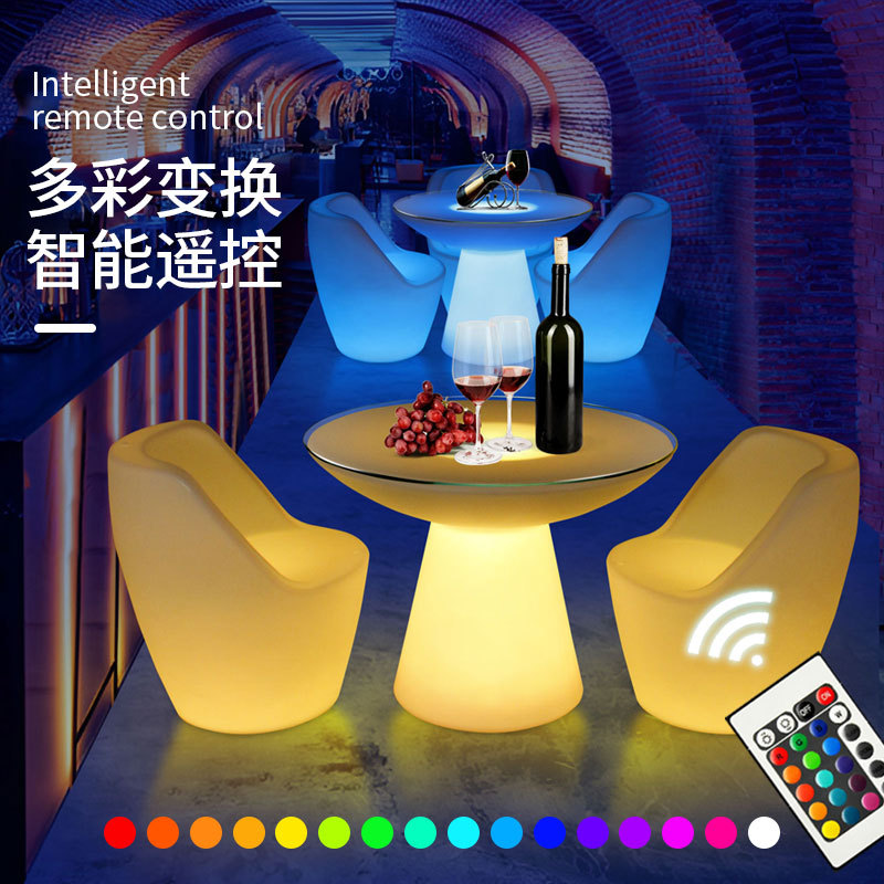 Led Rechargeable Remote Control Bar Tables and Chairs Luminous Furniture Dining Table Coffee Table Colorful Color Changing Luminous Plastic Luminous Tables and Chairs
