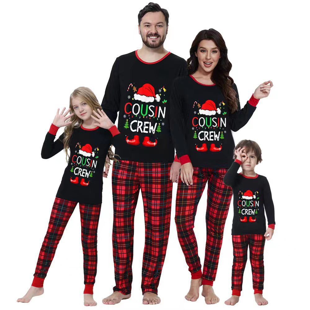 Custom parent-child outfit home improvement source factory quality and quantity pure cotton fabric European and American Christmas pajamas suit