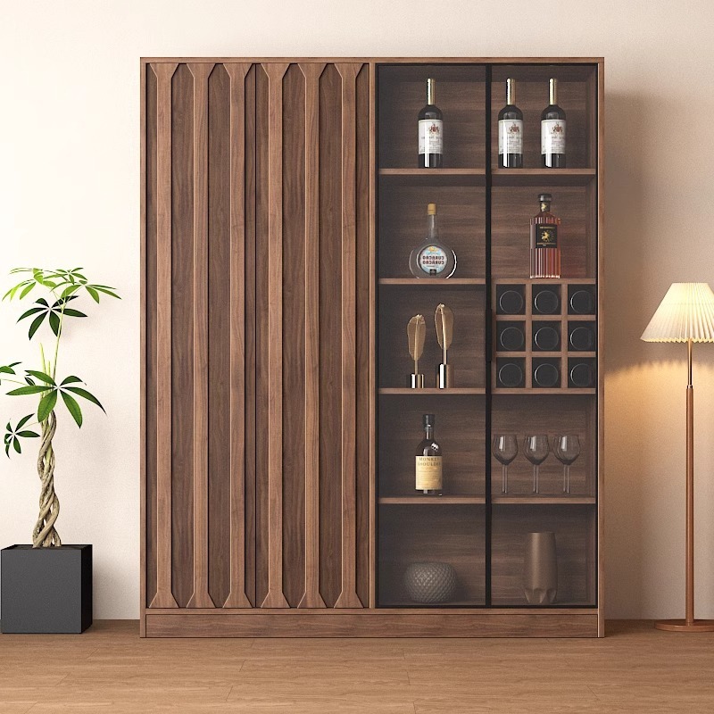 New Wine Cabinet Living Room Solid Wood Wall Display Cabinet Home Retro New Chinese Style Glass Door Storage Storage Cabinet