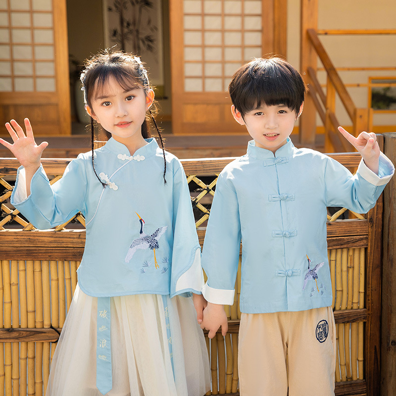 Hanfu Children's Clothing Kindergarten June 1 Performance Costume Sweet Tang Suit Three-character Suit Chinese Style Children's Cotton Suit