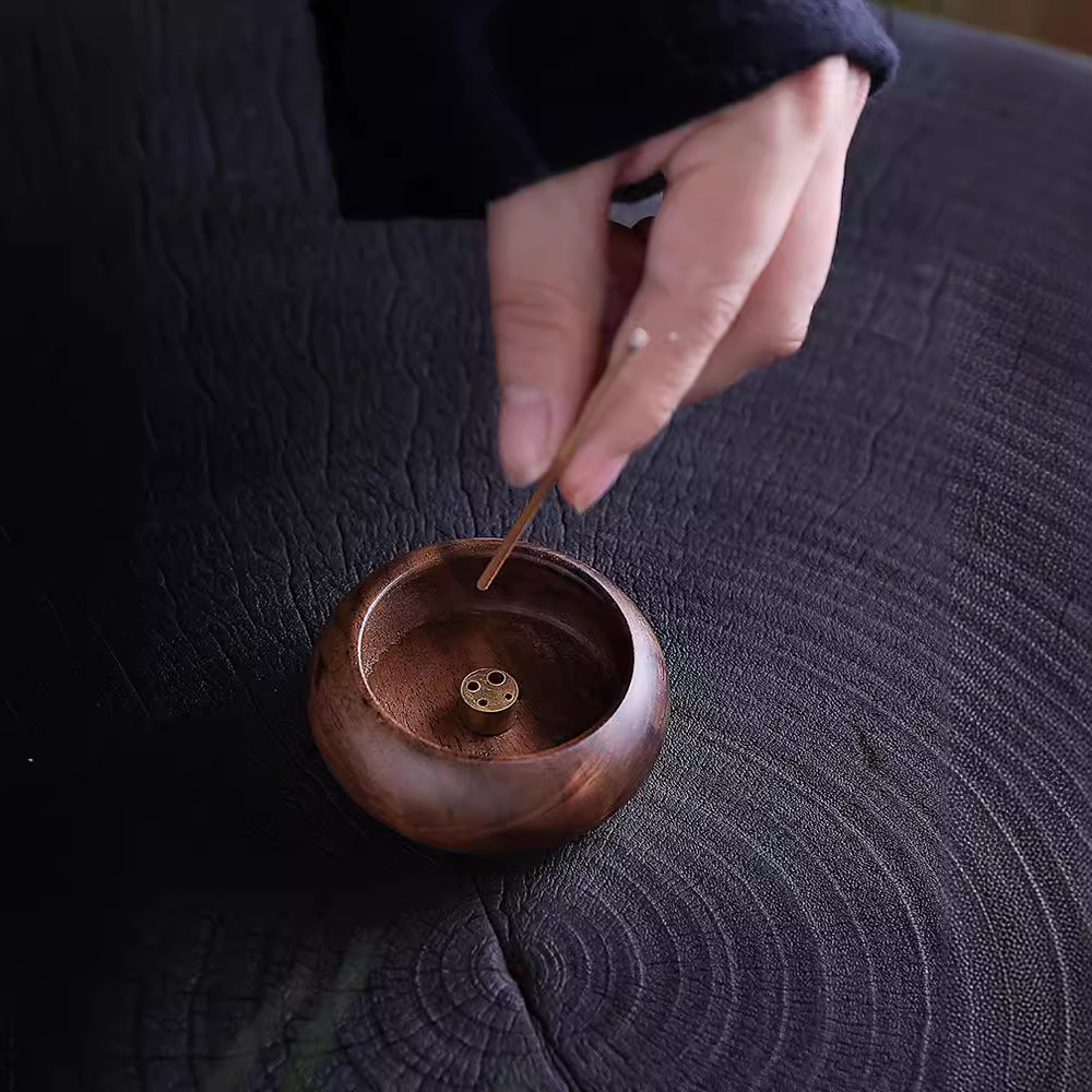 Rosewood Porous Incense Bowl Mini Small Incense Insert Line Incense Stand Household Round Aquilaria Vertical Ebony Solid Wood Incense Burner