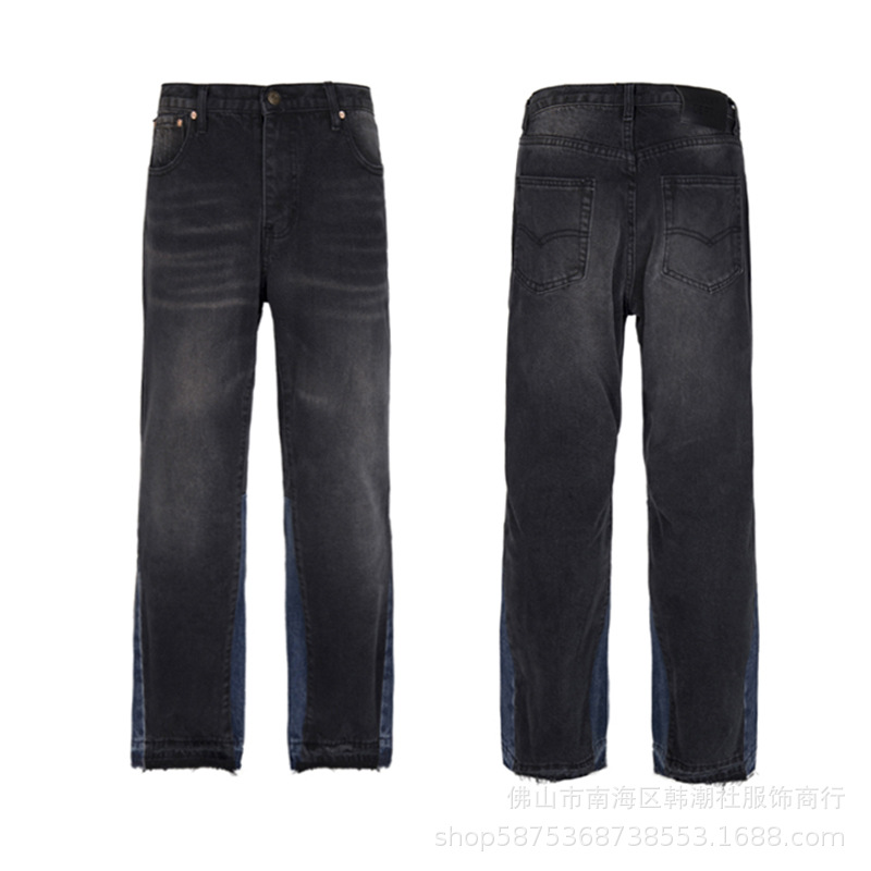 high quality European and American New Gallery Washed Black Blue Stitching Jeans Men's and Women's Trousers Shorts