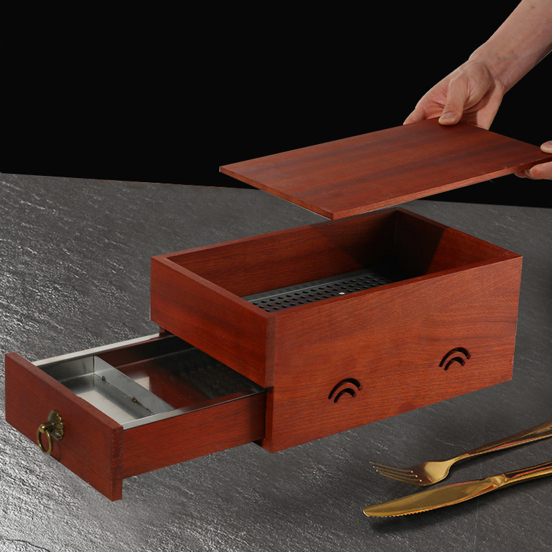 Customized Western Restaurant Charcoal Grilled Steak Plate Steak Hotel Special Creative Tableware Charcoal High-Grade Solid Wood Smoked Box