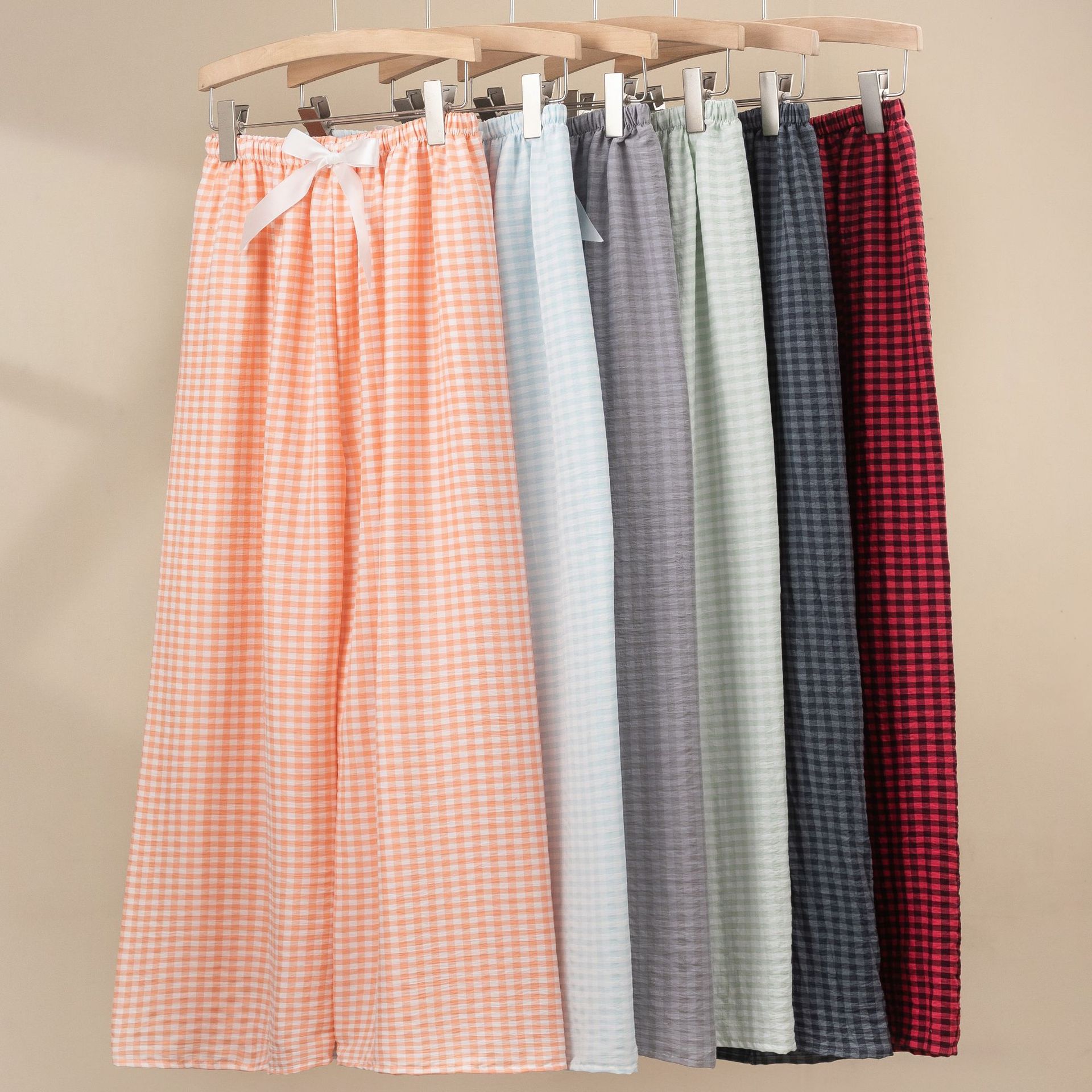 Пижамные штаны из облачного хлопка, женские, новый стиль, клетчатые домашние штаны, пряжа окрашенная, широкие брюки, большие размеры