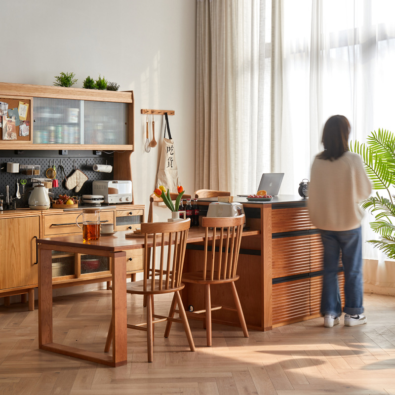 SOURCE manufacturer Nordic solid wood cherry wood island table black walnut bar Japanese-style integrated sideboard cabinet kitchen storage cabinet