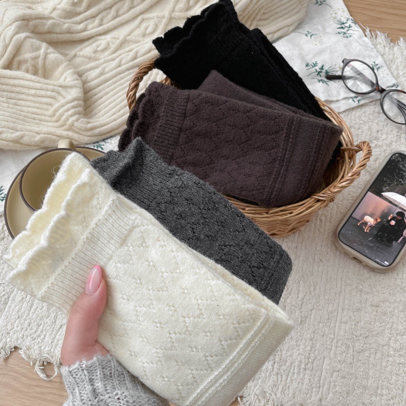 Autumn and Winter Hollow-Out Calf Socks, Warm Knitted Retro Gray Heavy-Duty Long Tube Autumn and Winter Slouchy Long Tube Cotton Socks