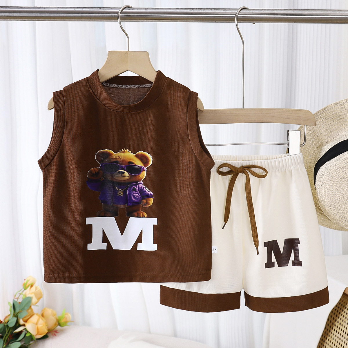 Children's Vest suit Summer Thin Boys and Girls Vest Shorts Two-piece Set Large Children Sleeveless Vest Cover Breathable